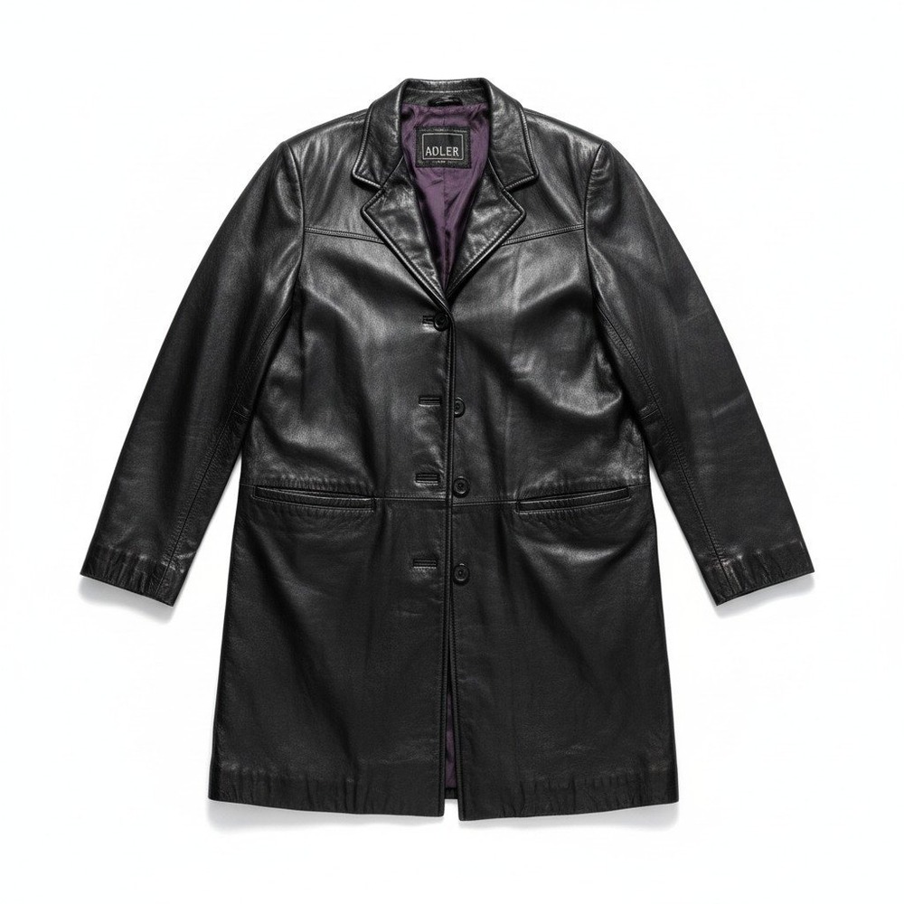 Adler Collection M Black Leather Car Coat Womens Casual Long Jacket